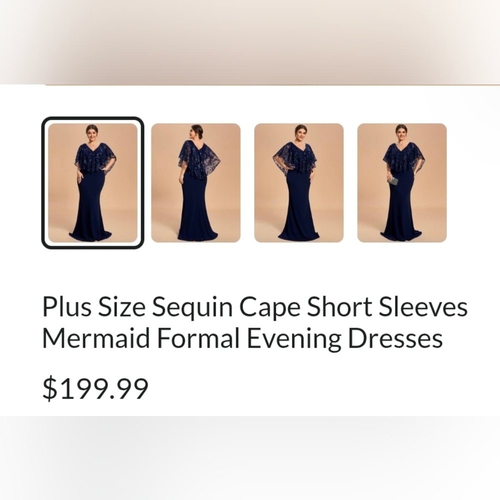 Ever Pretty Navy Blue Long Gown with Lace & Sequins Cape Sleeves Overlay Sz 16 - Picture 2 of 4